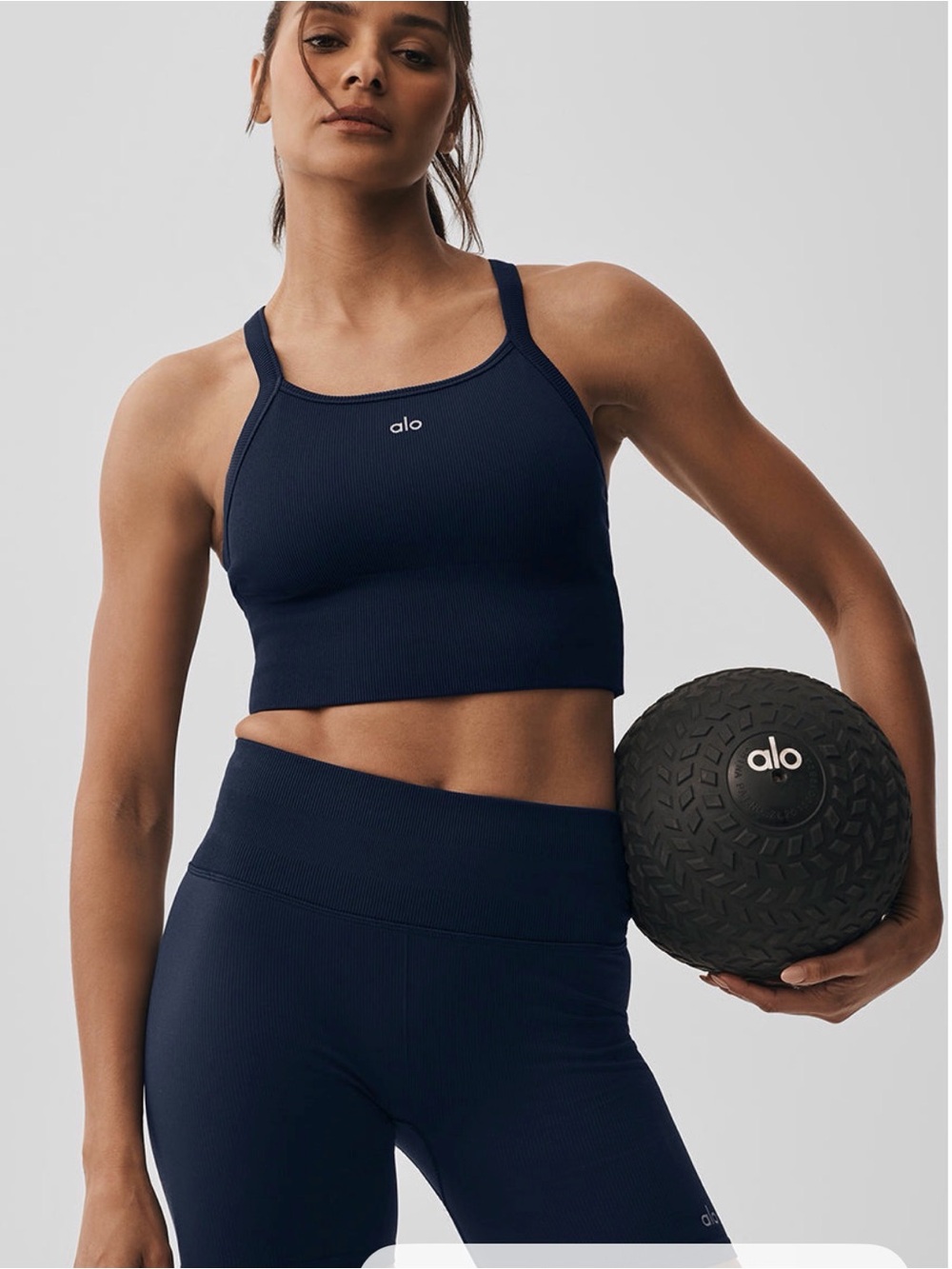 ALO Yoga Black Ribbed High-Neck Sports Bra & Biker Shorts Set